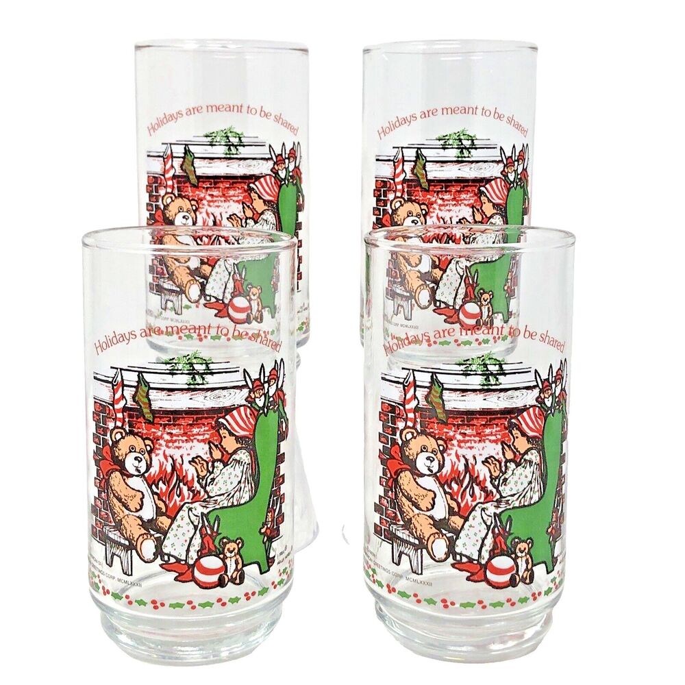 VTG Christmas Holly Hobbie Limited Edtion Coke Tumblers American Greetings Set 4